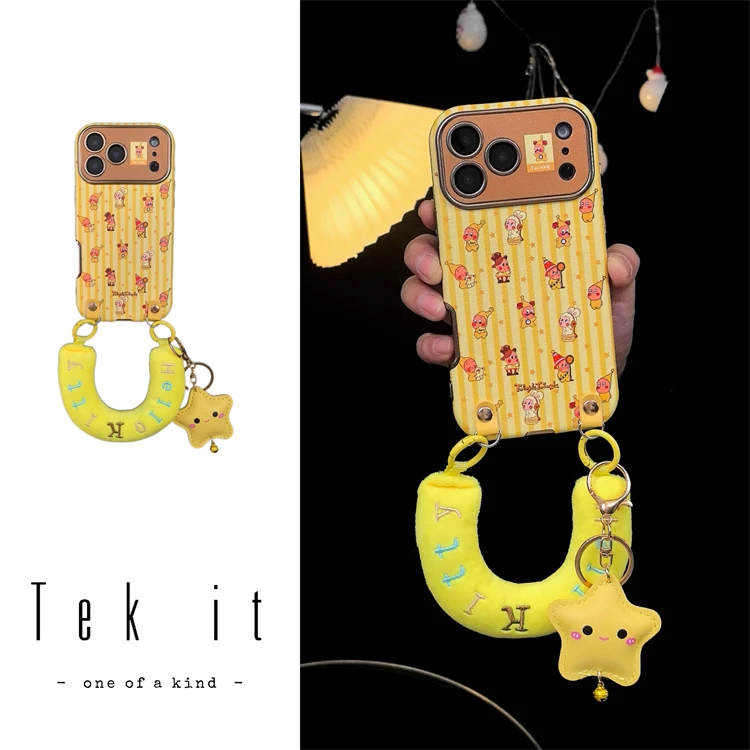 ins卡通黄条纹满屏星星人适用iPhone17pro手机壳16promax手提15女