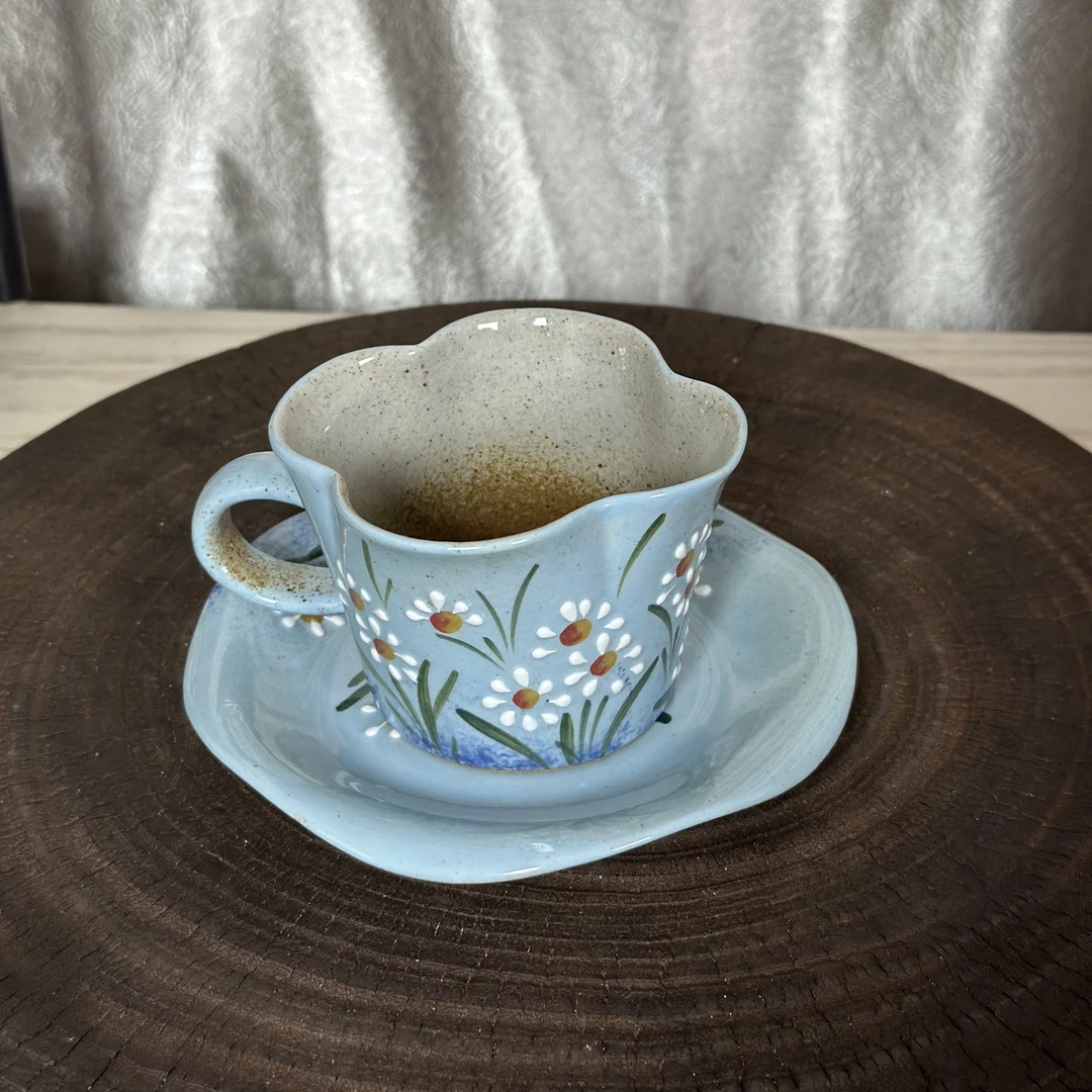 手绘釉下彩咖啡杯创意油画风