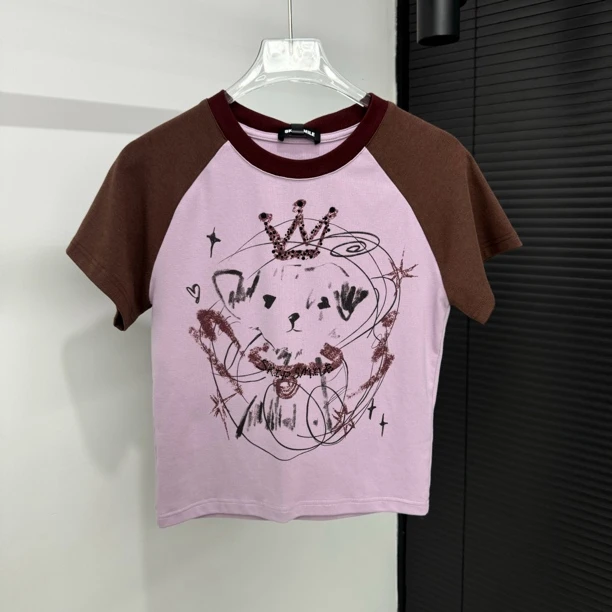NAN·DIAO新品趣味可爱皇冠小狗涂鸦印花T恤