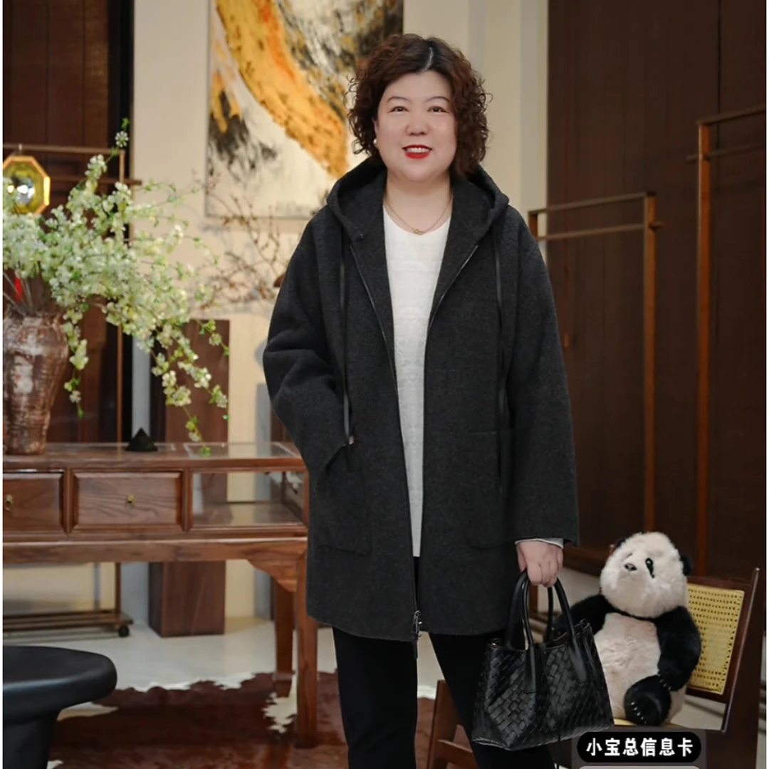 金雀绫【极简美学】设计师款连帽中长款苏力毛呢外套SZA4MW665