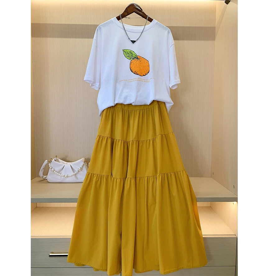 【左尚尚-9244】2025夏季新款T恤+半身裙减龄两件套上衣女款