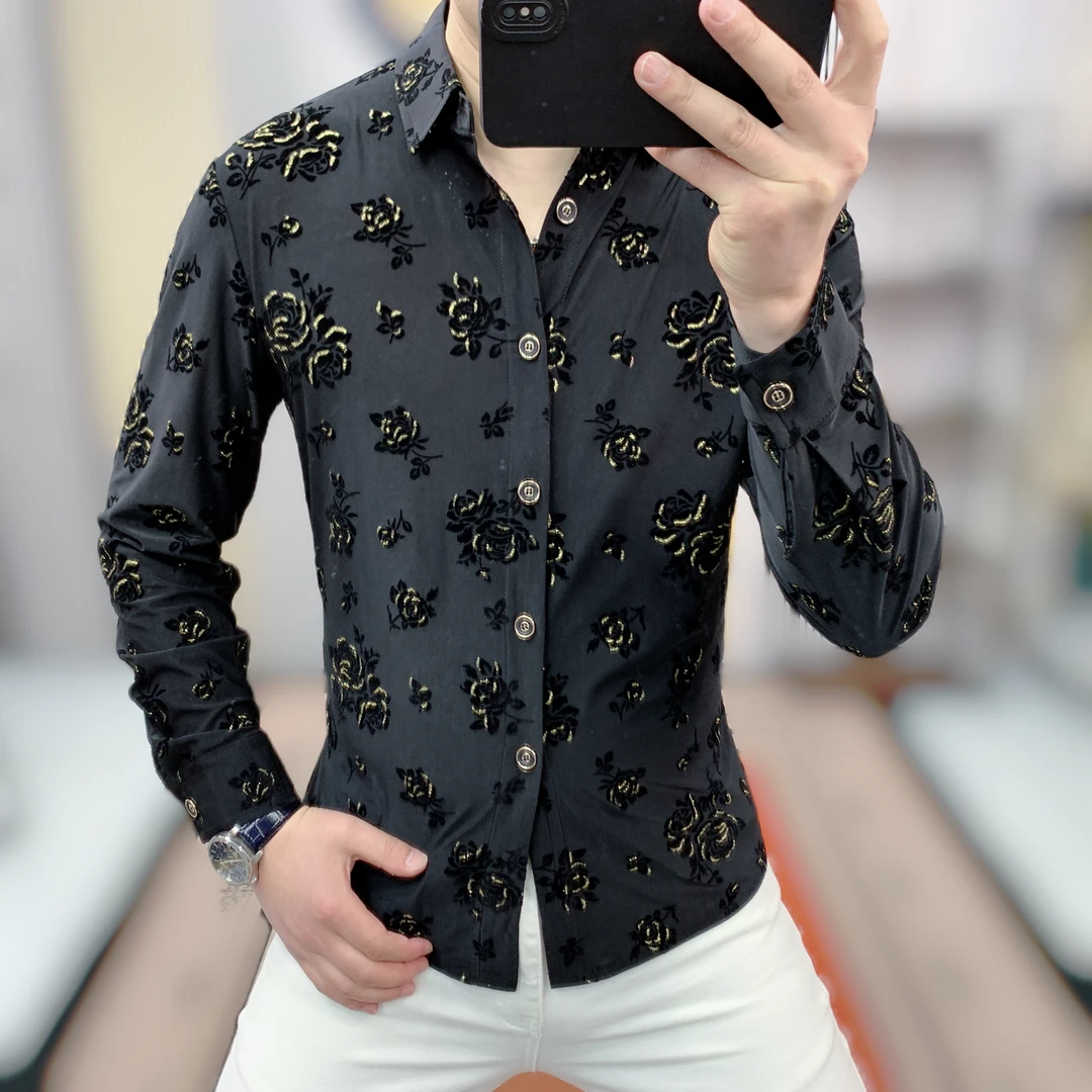 阿凯严选  高品质2025春夏新款男士冰丝植绒翻领修身时尚轻奢衬衫