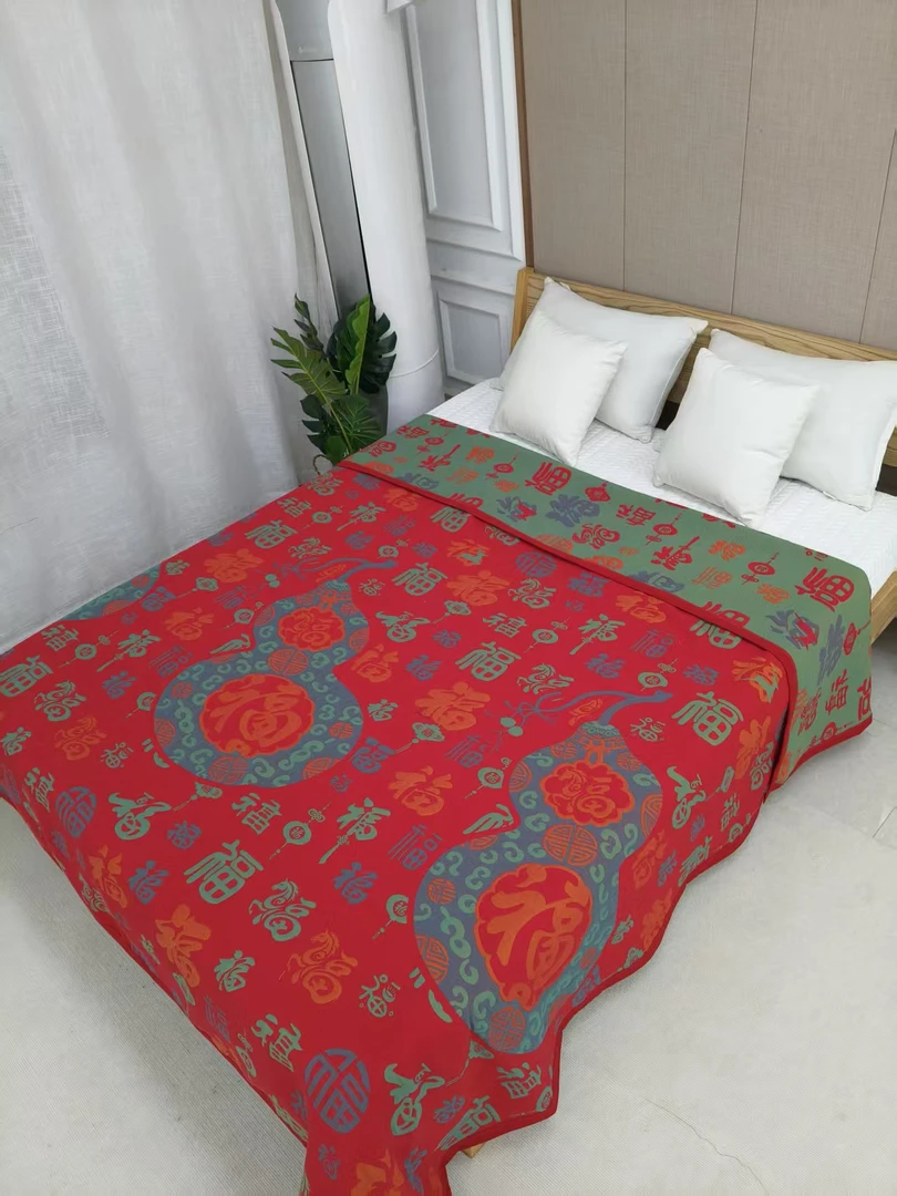 【马背福】床盖-新年款230*250精梳棉大床盖恒温毯马福款