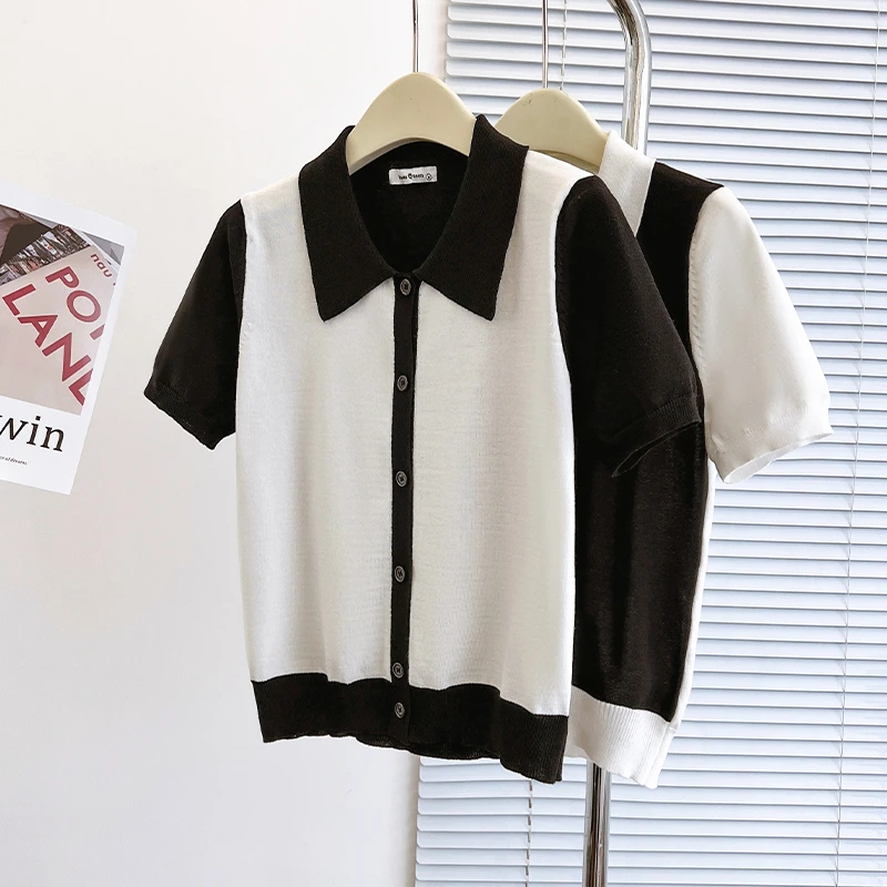 Moses Queen/魔西女王小香风短袖上衣polo衫夏季袖口短款宽松T恤