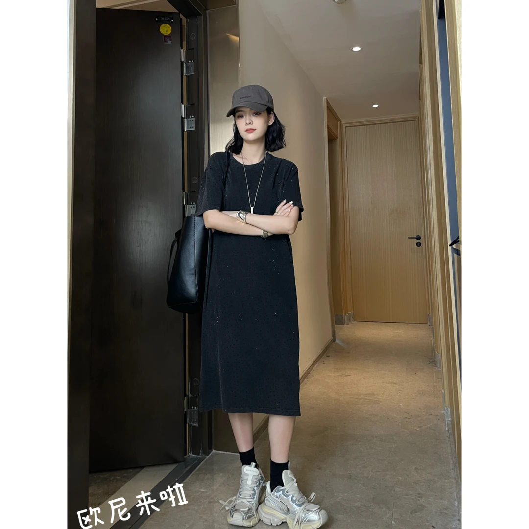 欧尼家【漫天星辰】休闲风时尚宽松长裙春夏连衣裙百搭LYQ8318