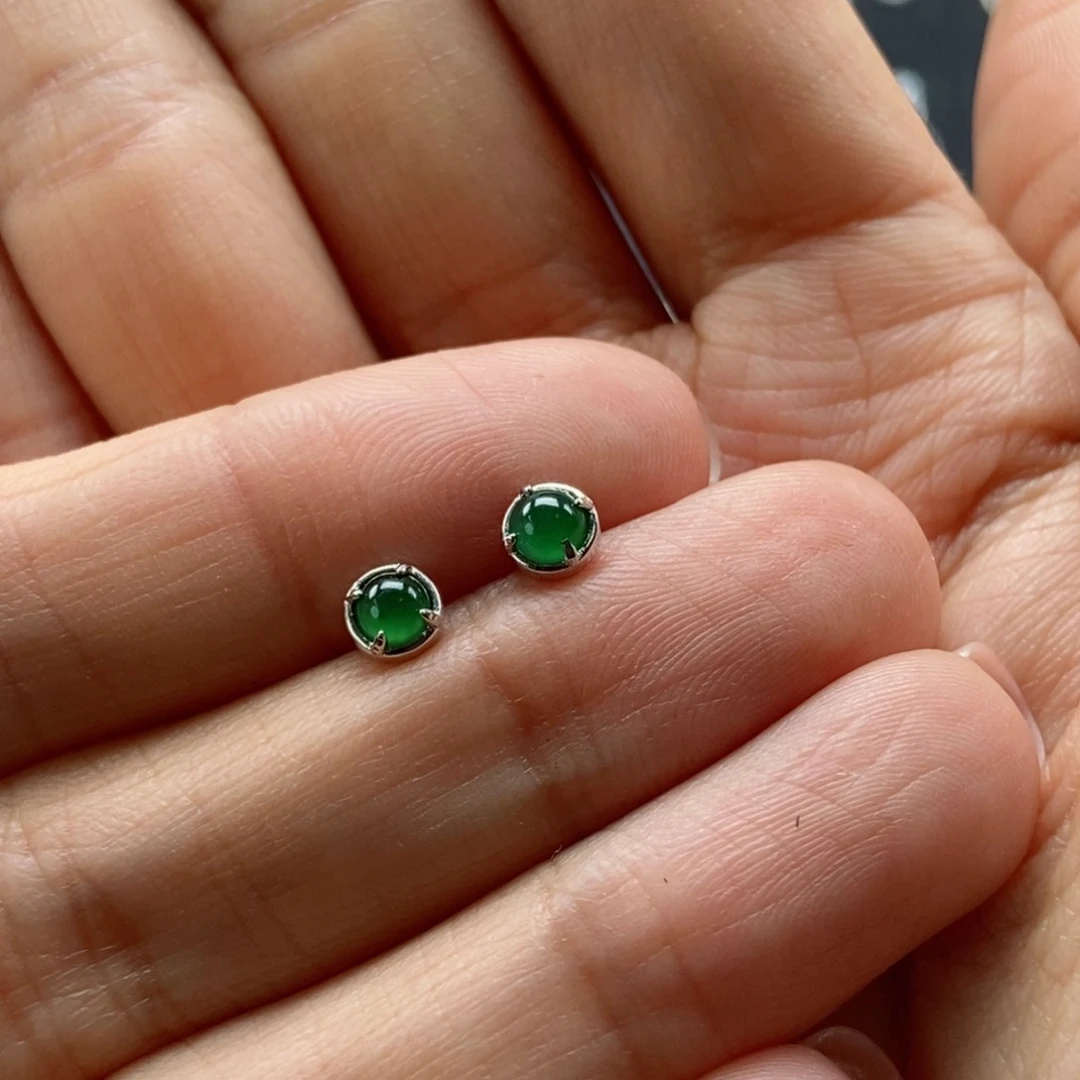 翡翠耳饰银S925镶嵌翡翠首饰