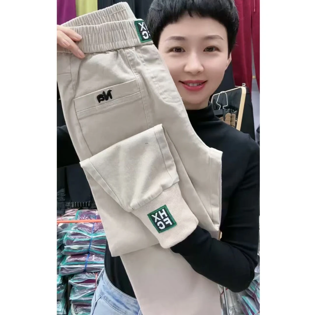 欧货水洗棉牛仔裤女2025春季新款韩版宽松哈伦裤百搭束脚萝卜裤潮