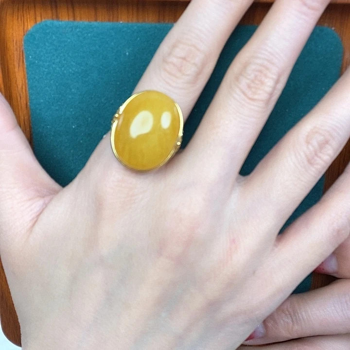 蜜蜡戒指银S925镶嵌戒指