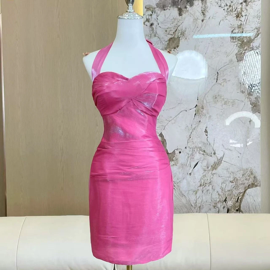 BECHARMING「古奇小姐」时尚轻奢性感显瘦修身挂脖连衣裙Q0947