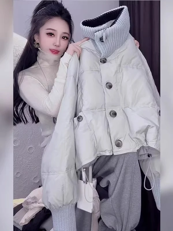 欧货时尚潮流厚款保暖白色外套女2025秋季新款休闲宽松高级感棉衣