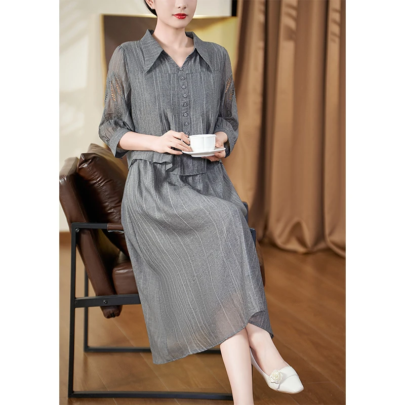 2025长袖春夏季套头连衣裙法式复古针织轻奢气质#XLQ18161