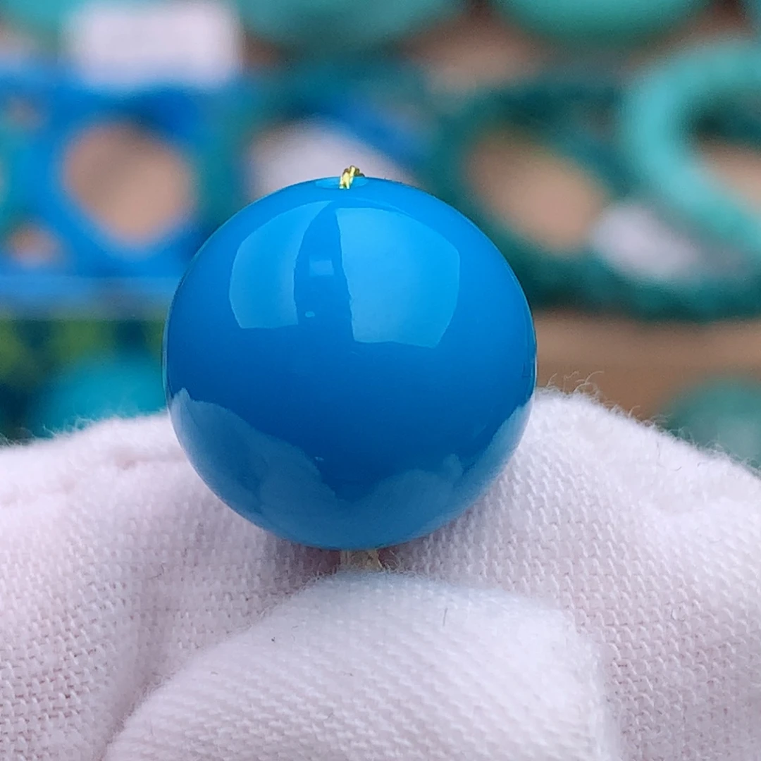 未镶嵌绿松石珠宝奇石13.9mm暴力蓝精工圆珠