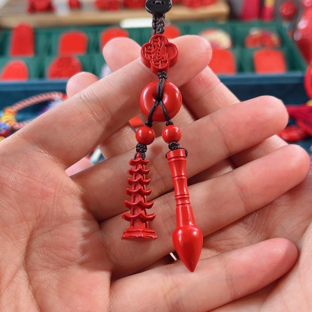 天然辰砂含辰砂工艺品文昌笔文昌塔钥匙扣包包挂
