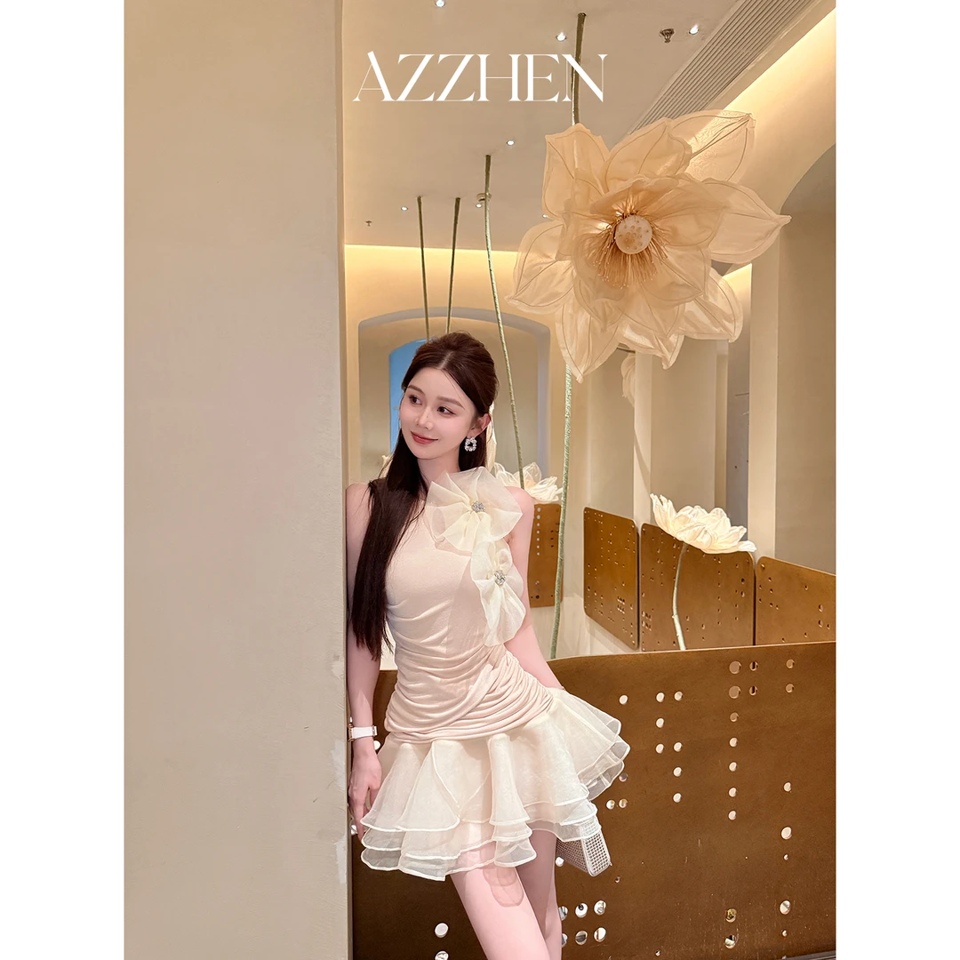 AZZHEN【宫廷百合】气质高领无袖花朵立体裙AZ4KSL21-00连衣裙裙子
