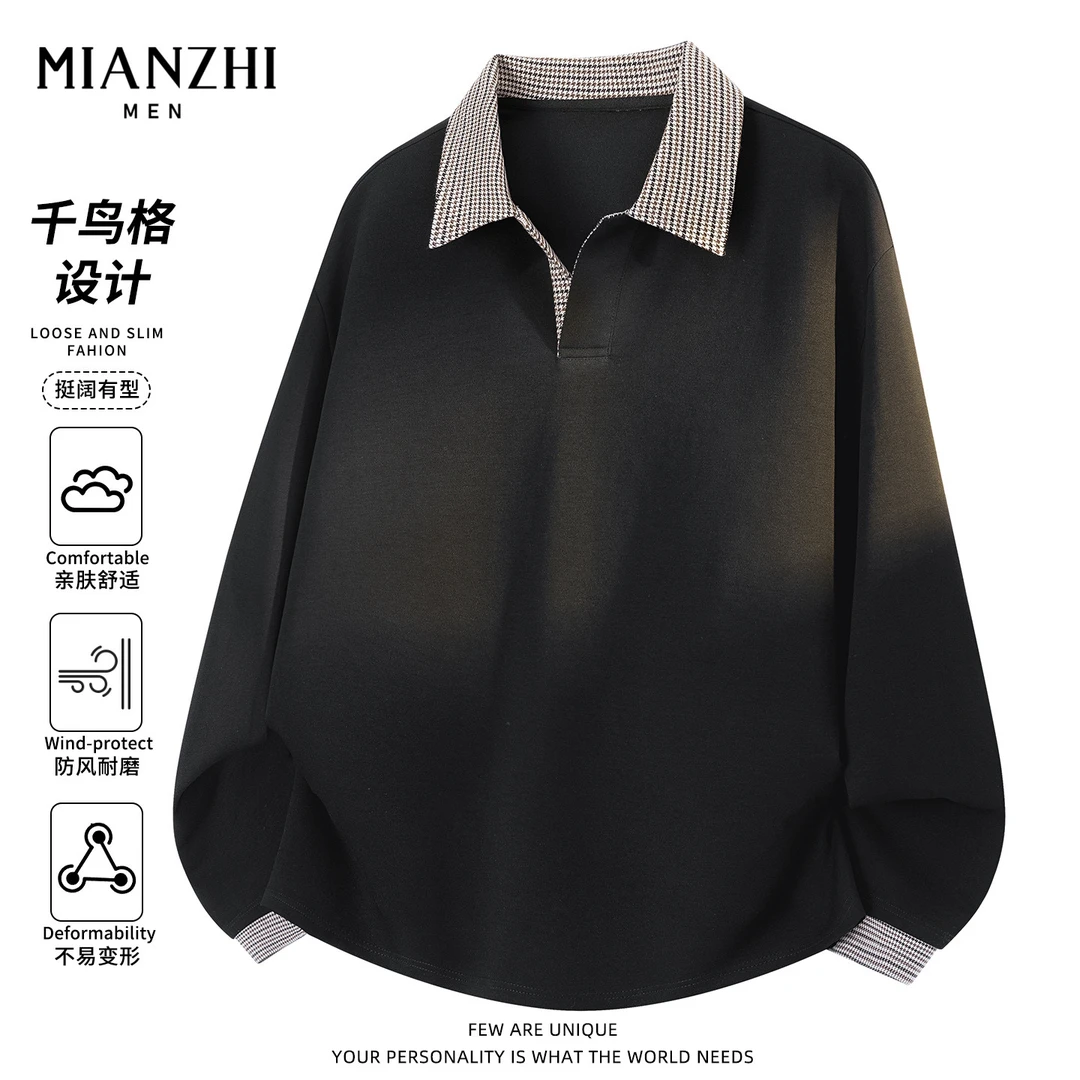 棉致美式高级感长袖t恤男士Polo衫春秋季时尚宽松百搭款帅气卫衣