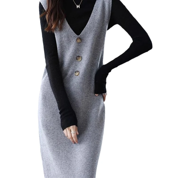 针织马甲背心裙女外穿春秋2024年新款中长款宽松过膝无袖毛衣裙