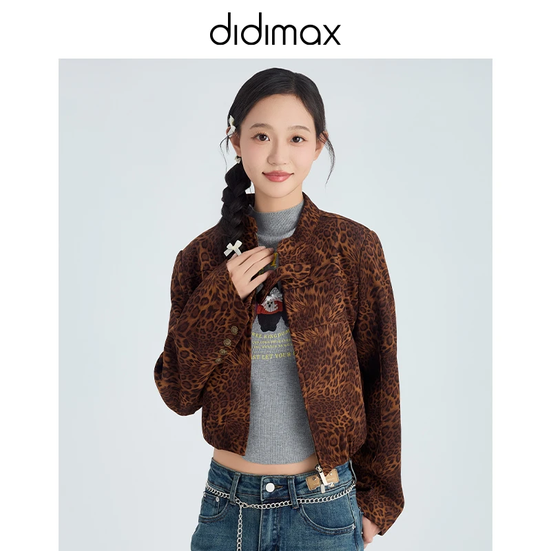 DIDIMAX25年春季新款气质简约豹纹短外套女宽松时尚百搭上衣