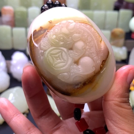 石材方解石手把件