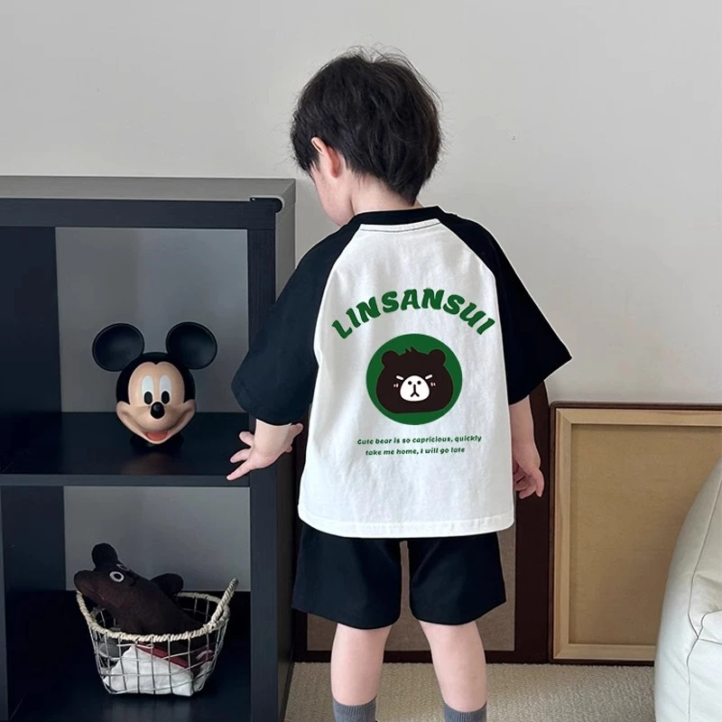 童装纯棉男童宝宝拼接短袖T恤洋气儿童时髦宽松百搭半袖休闲帅气