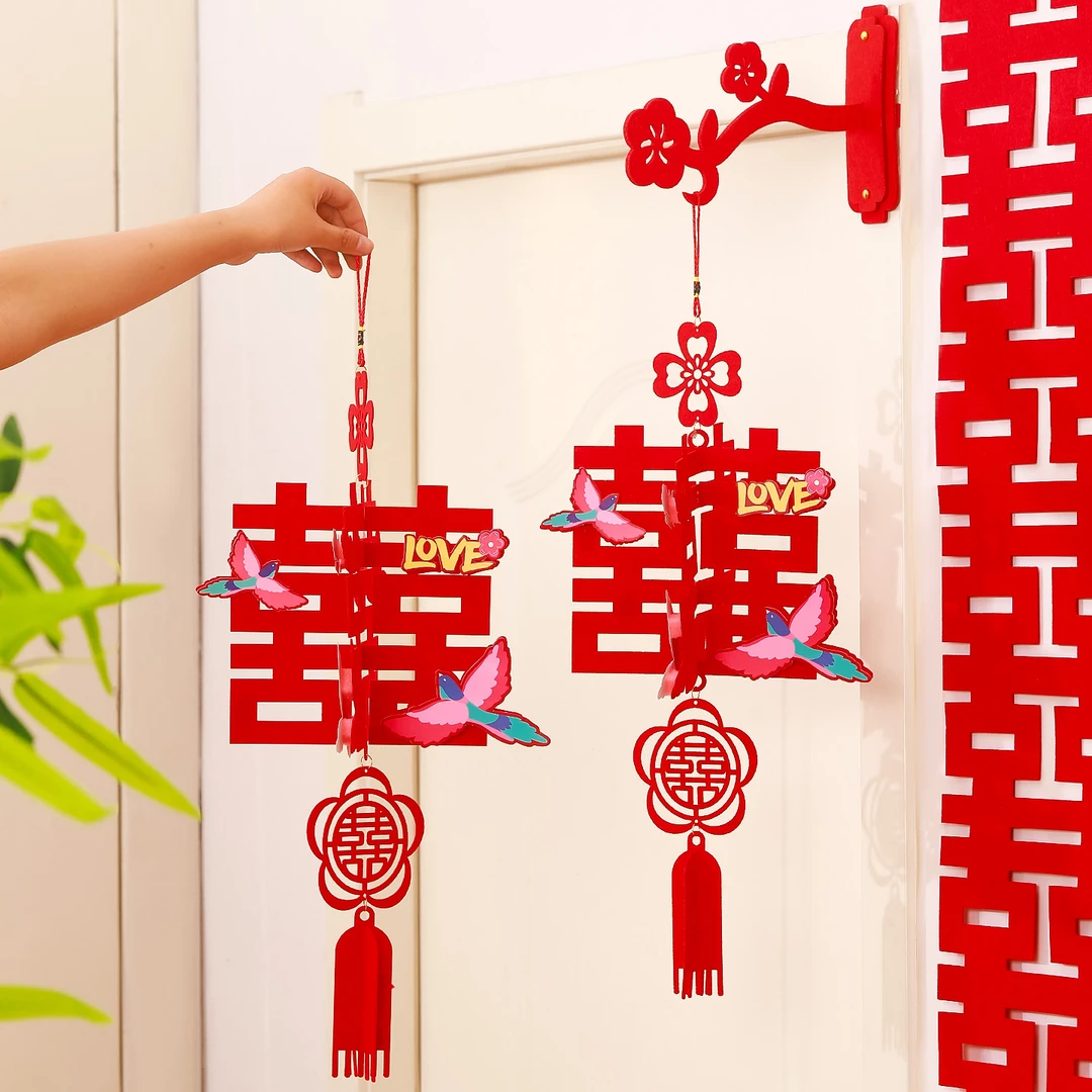 结婚喜字专用挂饰婚房布置婚礼女方卧室新房门口囍字装饰灯笼挂件