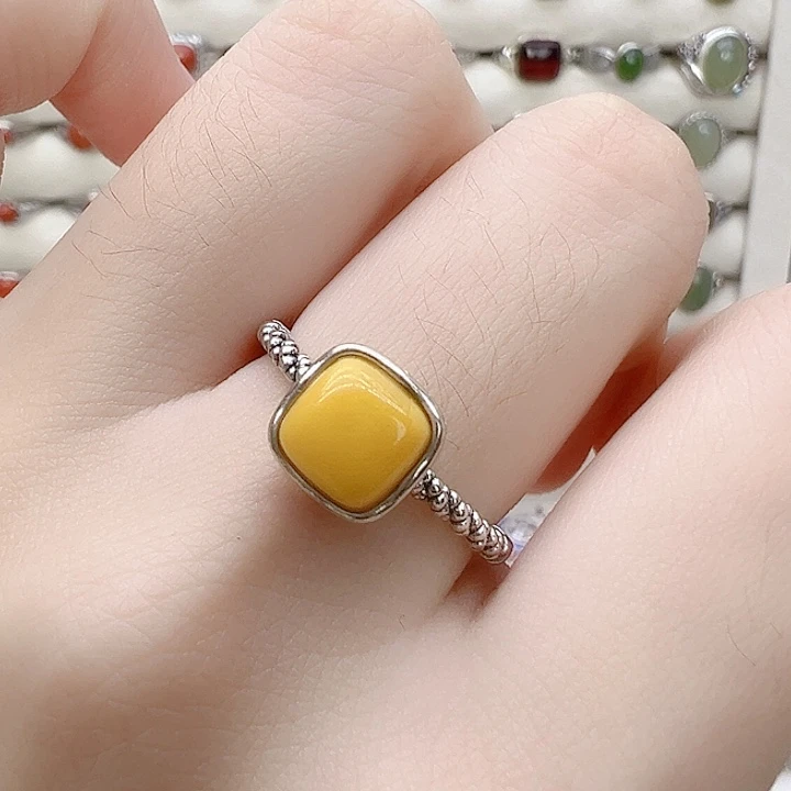 蜜蜡银S925镶嵌戒指