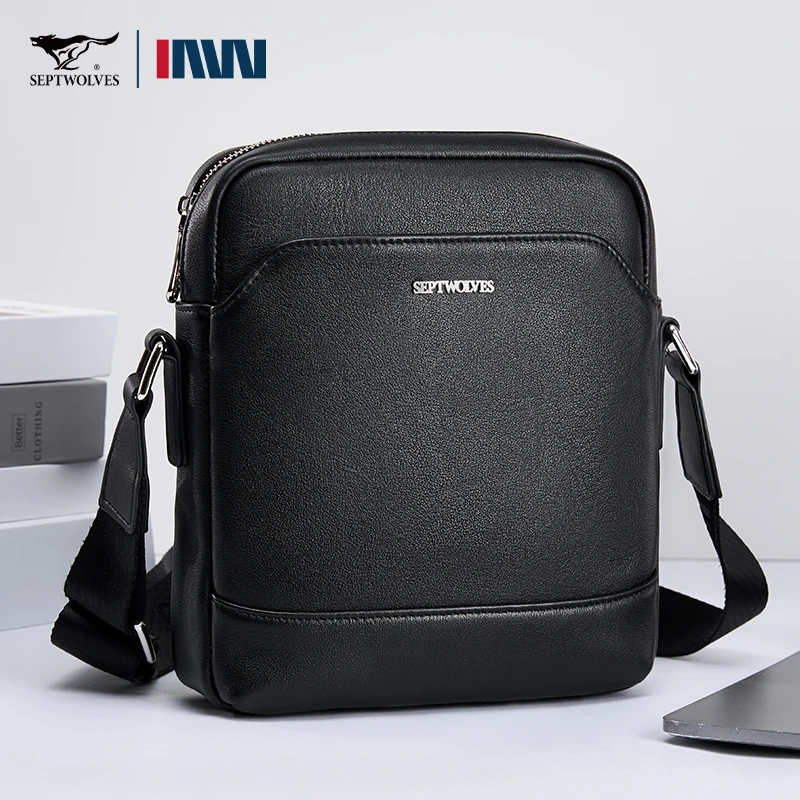 七匹狼真皮斜挎包男士单肩包2025新款时尚百搭商务通勤竖款包包