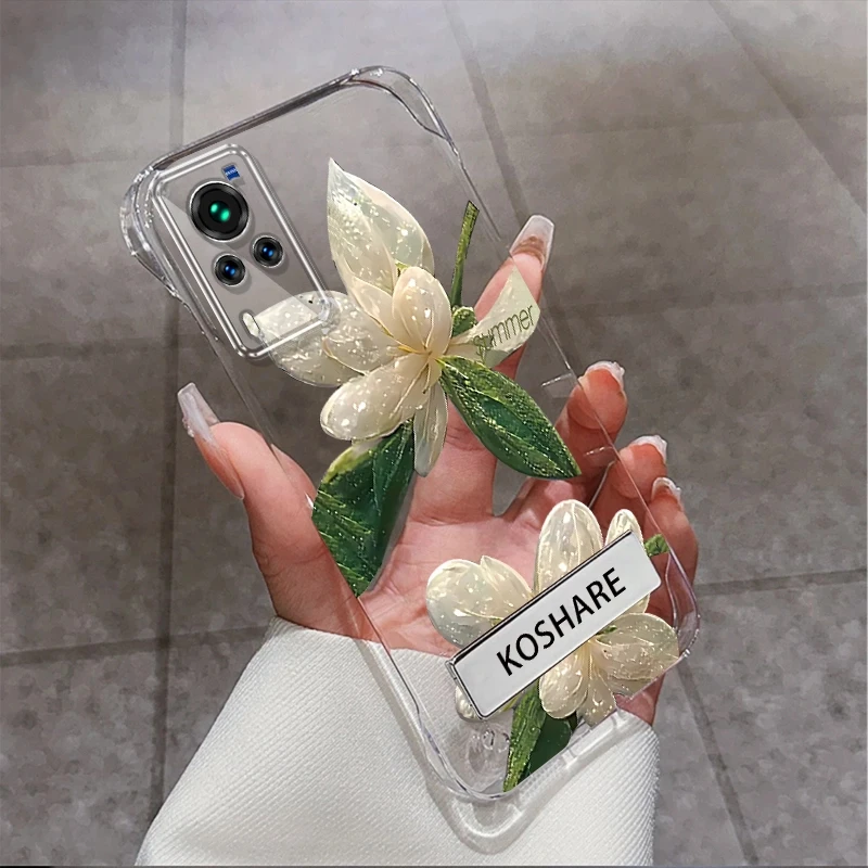 适用于vivoX60曲屏版系列水晶花无边框支架手机壳