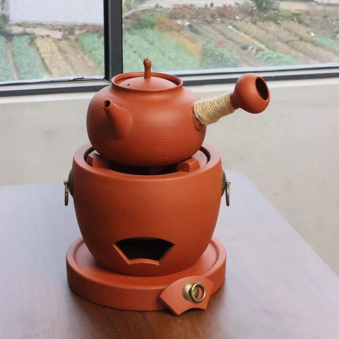 煮茶壶全手工侧把砂铫壶电碳两用壶煮水煮茶600cc烧水壶泥壶