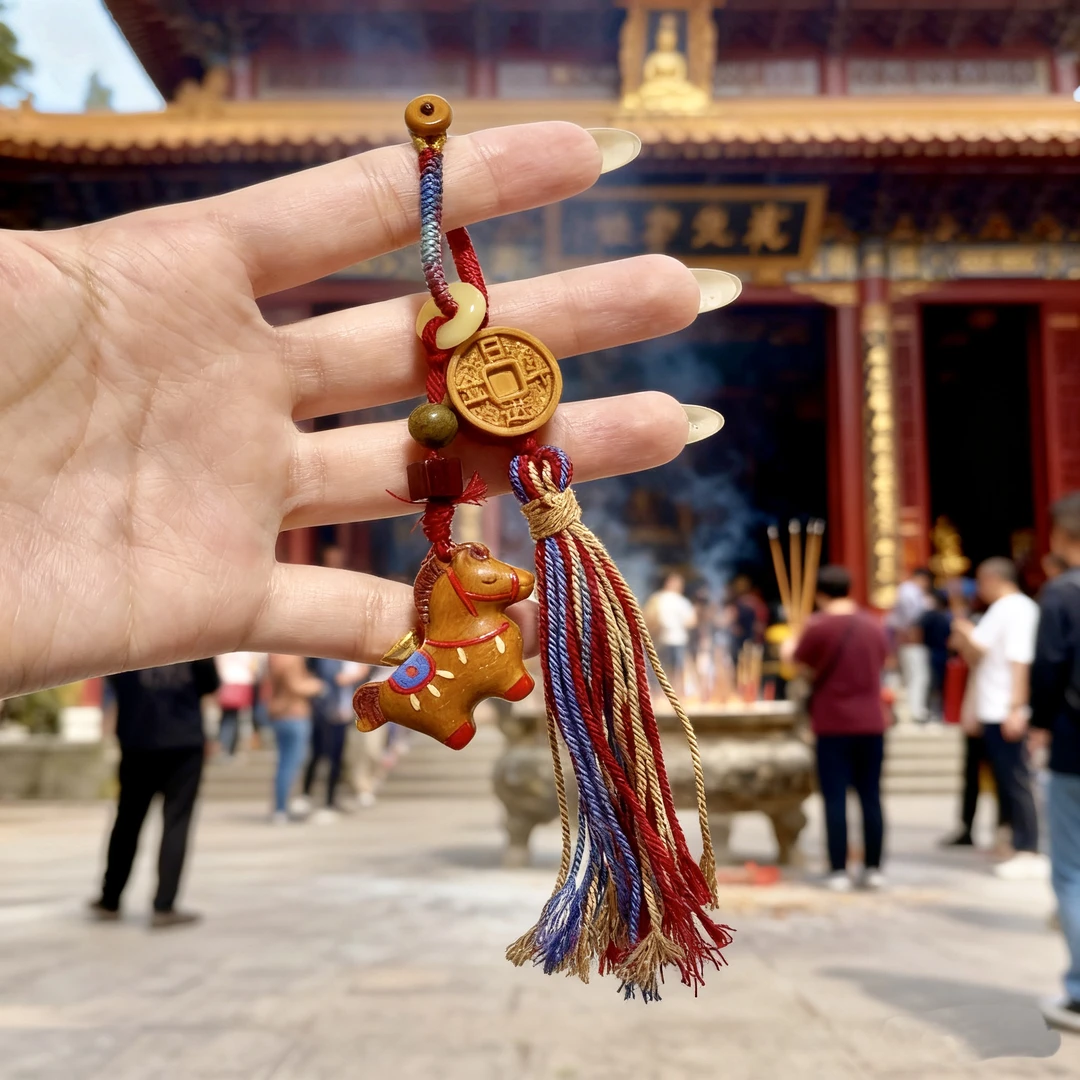 可爱创意木质生肖马上有钱钥匙扣包包挂件