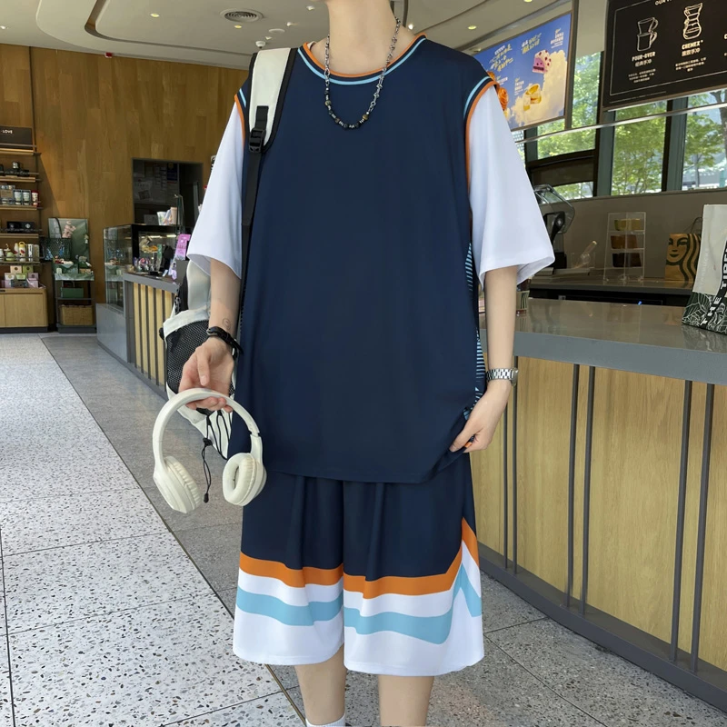 青少年篮球服夏季新款宽松两件套潮流薄款百搭速干男休闲运动套装