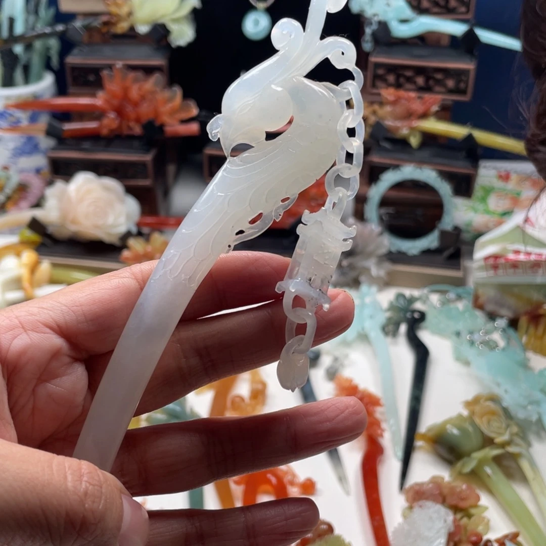 【闪购商品】蛇纹石玉发饰未镶嵌银*