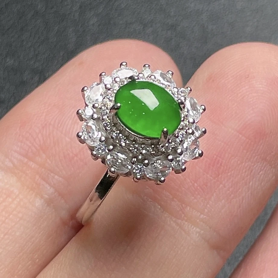 天然A货翡翠蛋面戒指