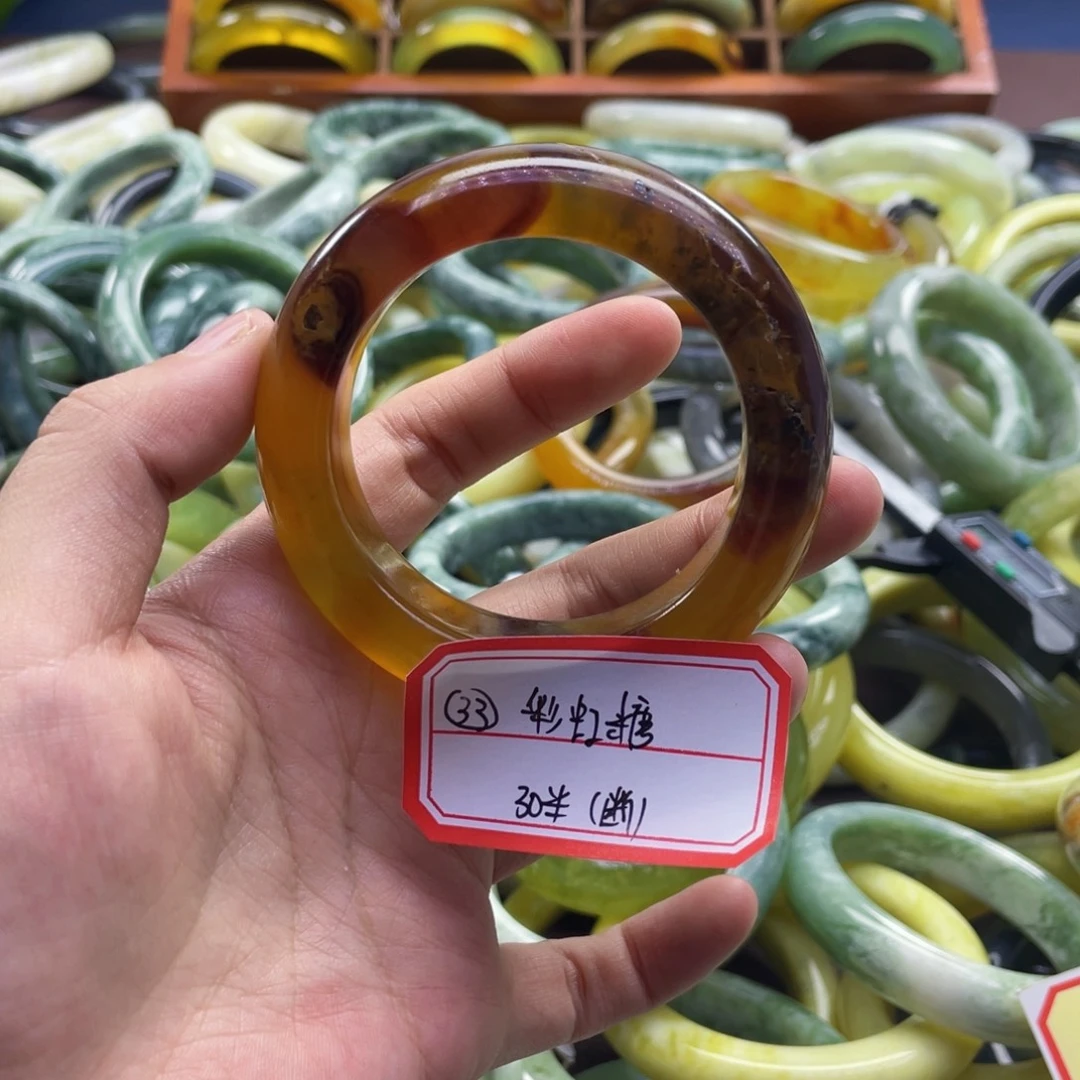 彩***糖蛇纹石玉未镶嵌手镯