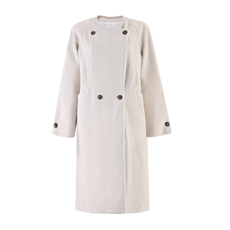 秋冬款高级感设计感复古法式毛呢显瘦韩系灰色长款大衣外套 LZ522