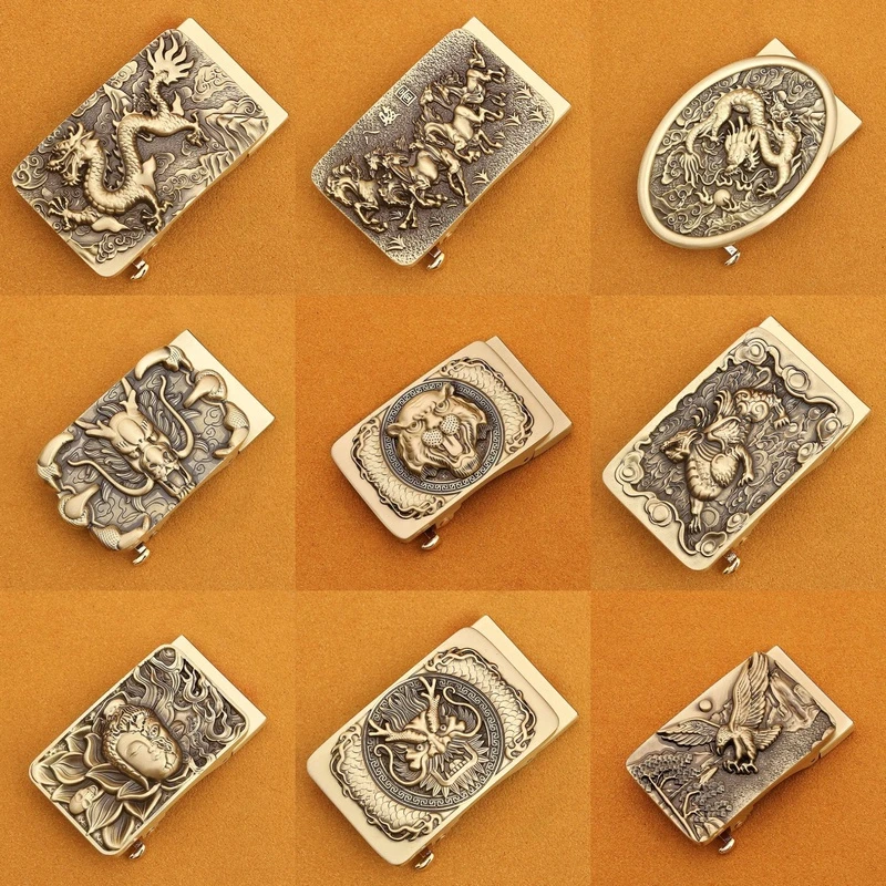 纯铜头皮带扣自动扣头 卡槽黄铜实心裤带头卡子3.5cm腰带扣头男