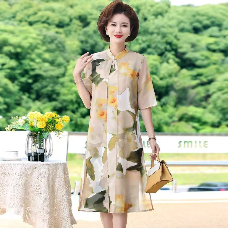 8050-新款妈妈夏装气质连衣裙子时尚高贵洋气裙子女【新仓库7-1-3】