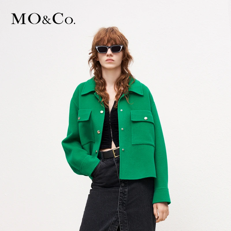 【达人专属】MOCO冬季绵羊毛混纺双面呢短款廓形时尚外套MBB4COT041