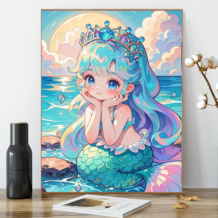 2025新款diy钻石画满钻【美人鱼（方钻）】可爱卡通手工DIY装饰画