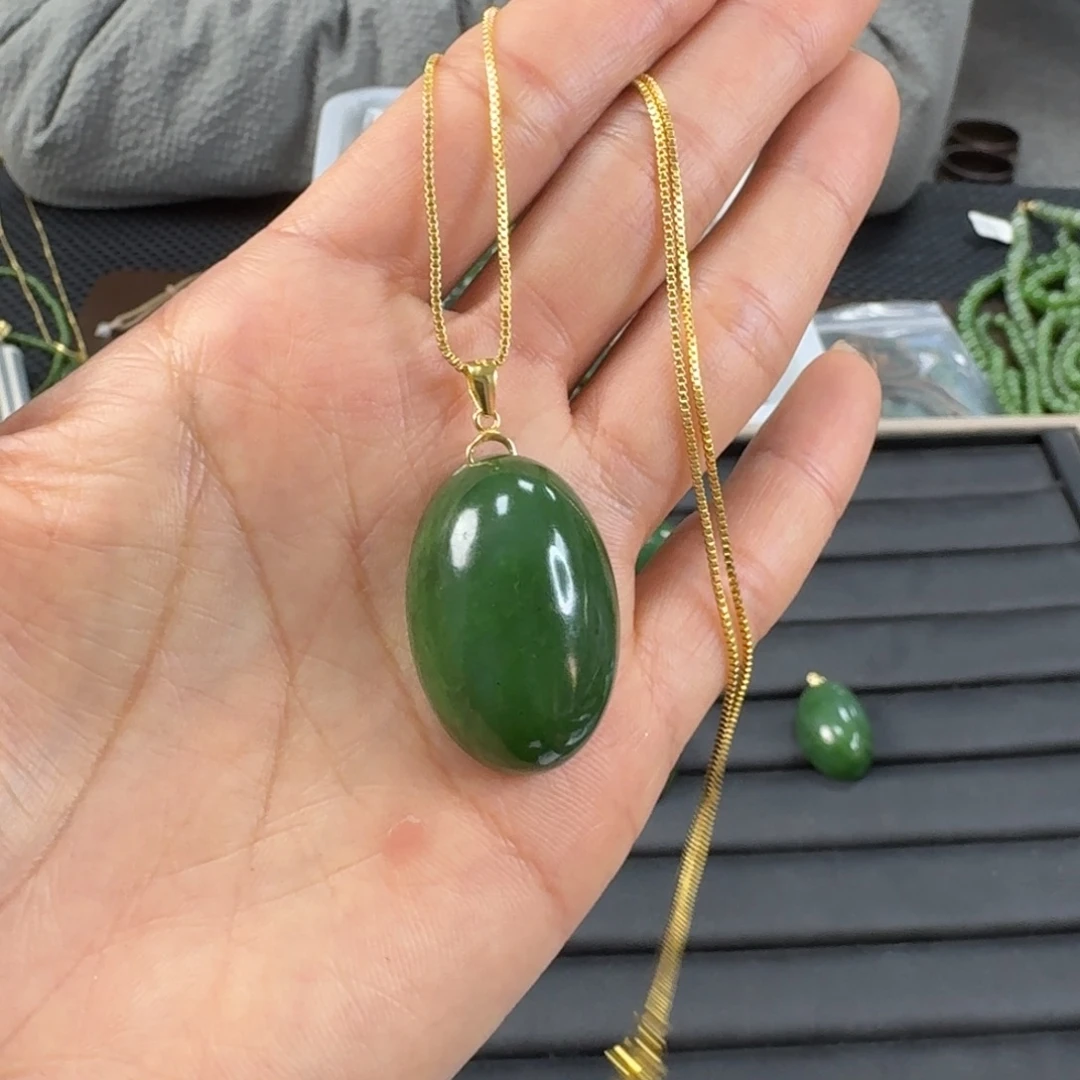 和田玉（碧玉）银S925镶嵌颈饰