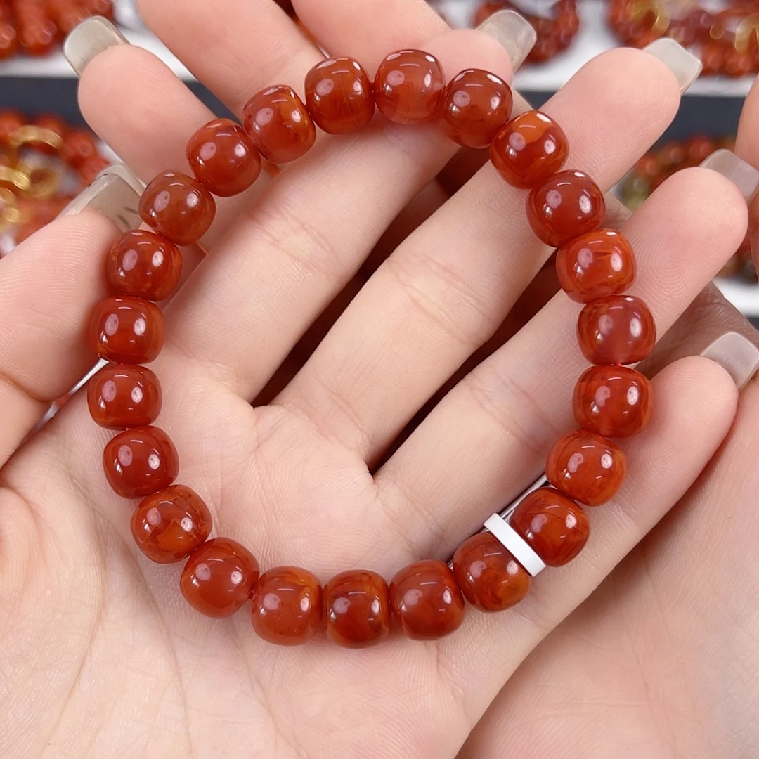 南红玛瑙未镶嵌瓦西牛血红火焰9mm老型手串