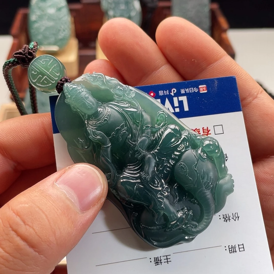 定制翡翠未镶嵌蓝****家普贤菩萨