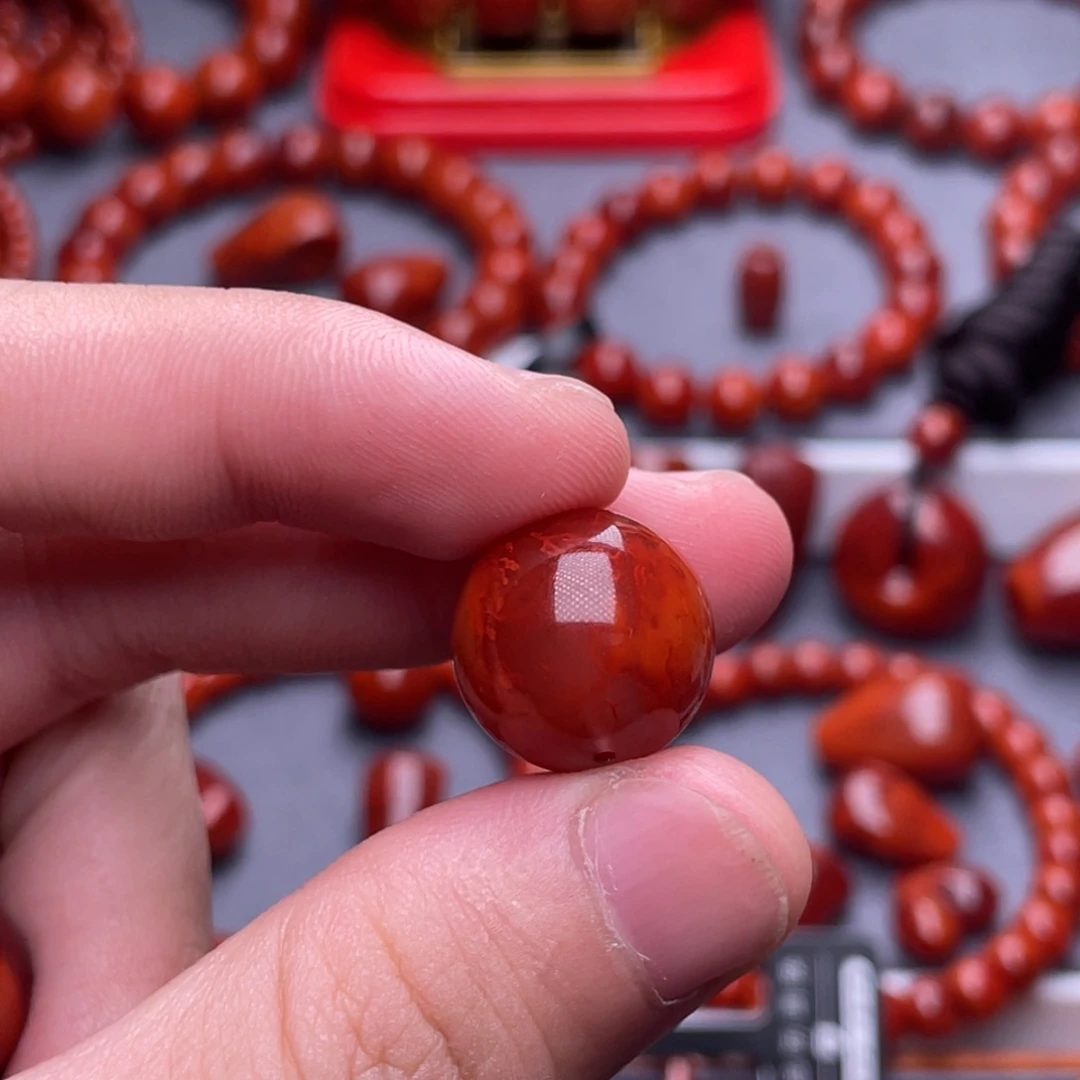 强***未镶嵌其他南红玛瑙16mm瓦西玫红火焰纹原矿单珠