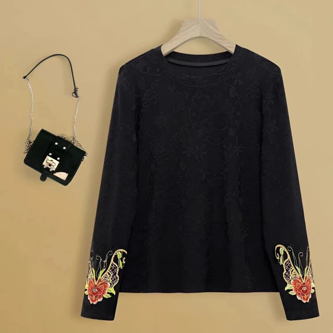 花卉 刺绣 秋上新款棉柔软绣花百搭国风刺绣衬衫上衣长袖打