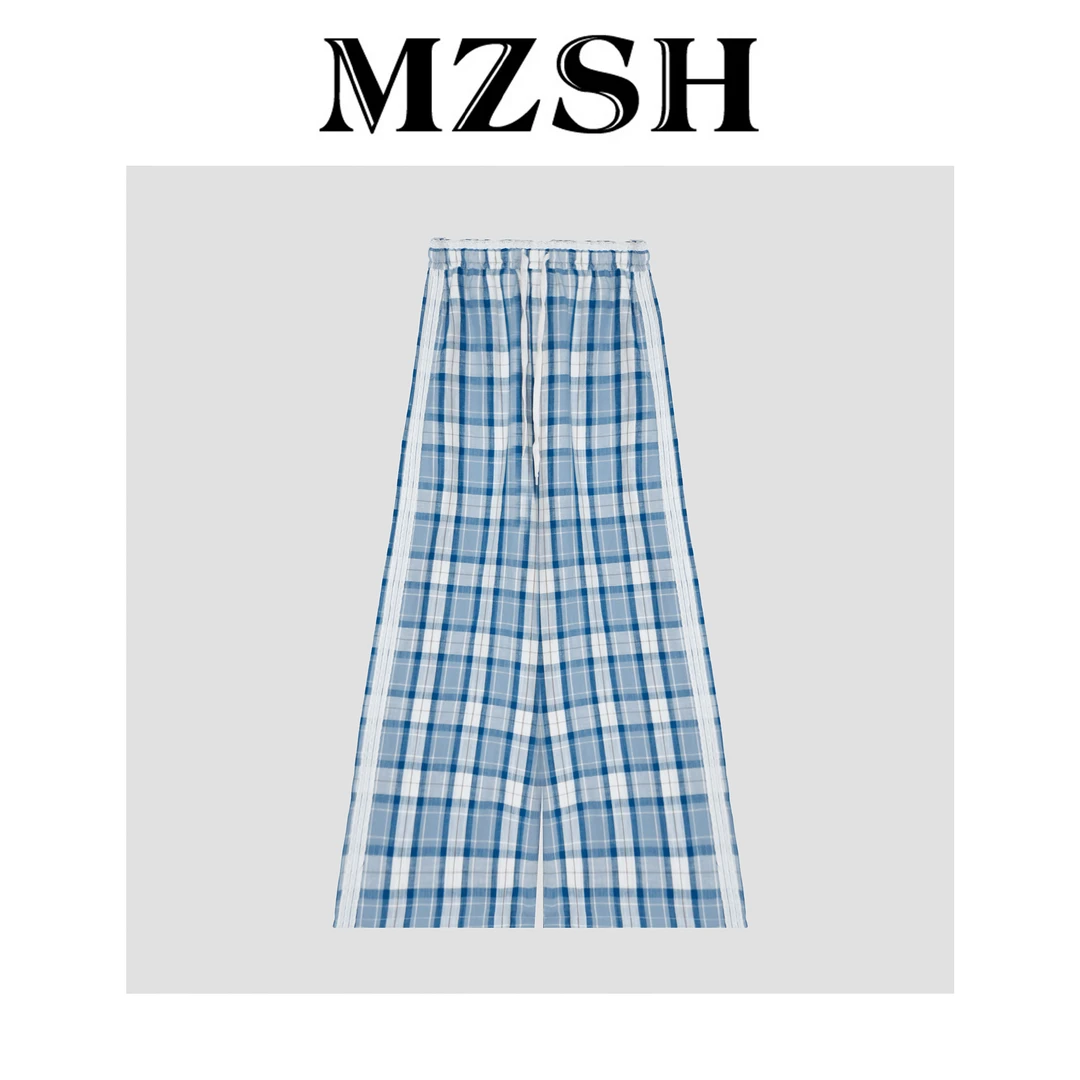 【MZSH】系绳钩花边休闲直筒格子裤DLMZSH9337