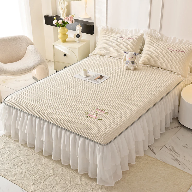 水星家纺适用乳胶凉席床裙三件套冰丝凉席二件套夏季可水洗机洗3