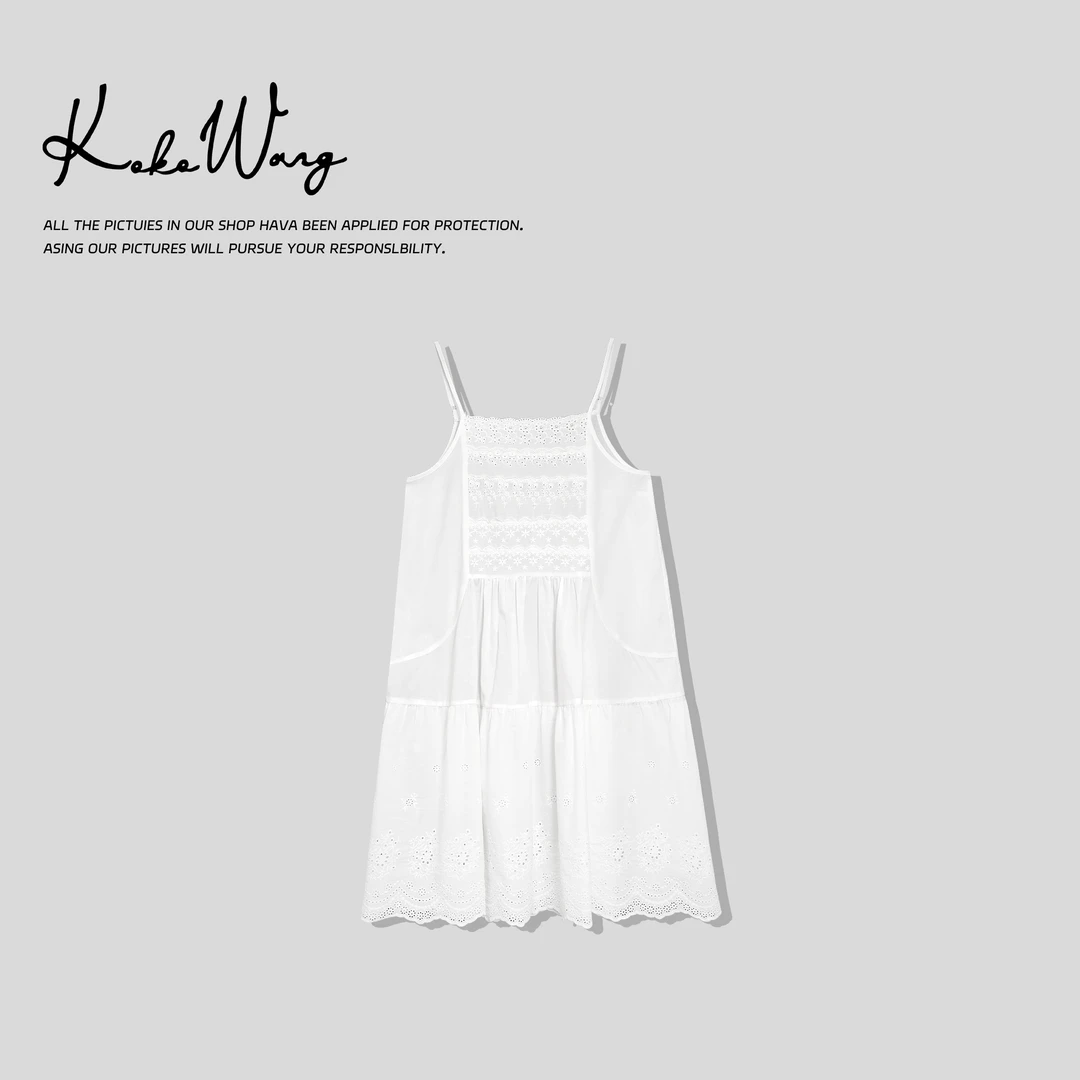 KOKO WANG夏季时尚气质镂空绣花休闲百搭吊带连衣裙525705C08Q42