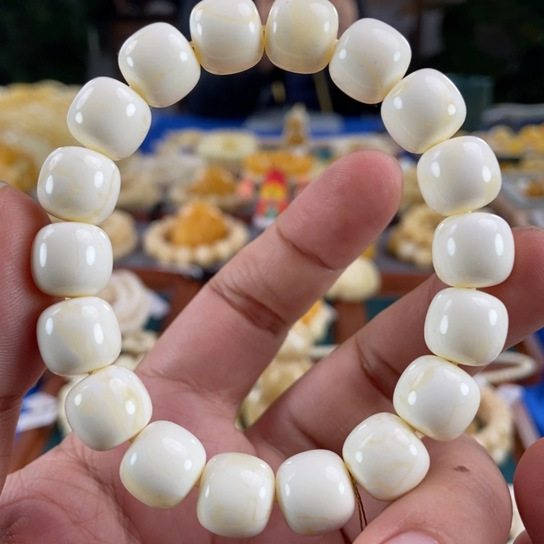 琥珀未镶嵌珠宝奇石12漆白蜡同料串20.85