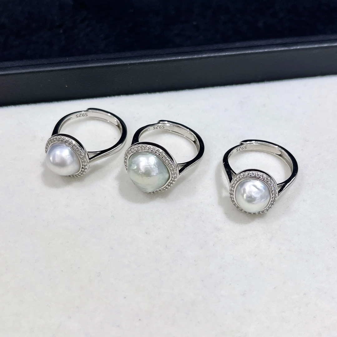 天然珍珠 海水澳白设计款戒指 S925银 9-10MM 多样性发一 R140
