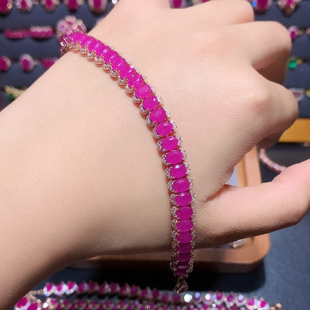 童***杺银S925镶嵌红宝石手链