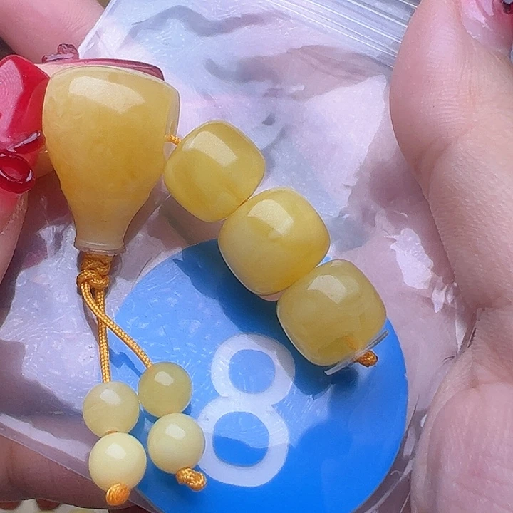 蜜蜡裸石未镶嵌套装 顶珠11.3 腰珠10.5 三通13.5